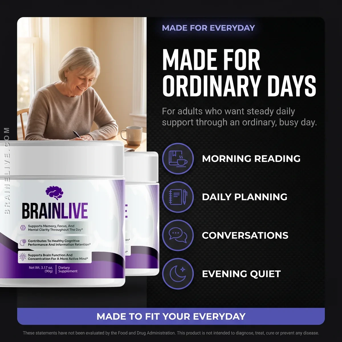 Brainlive is made for ordinary days: morning reading, daily planning, conversations and evening quiet